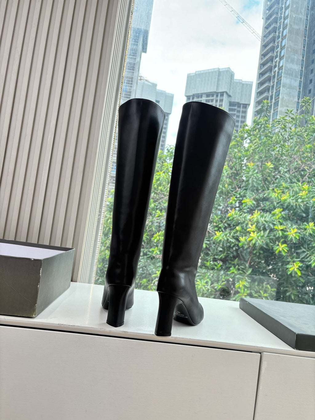 BALENCIAGA 25S HIGH BOOT IN BLACK EMBOSSED COW LEATHER