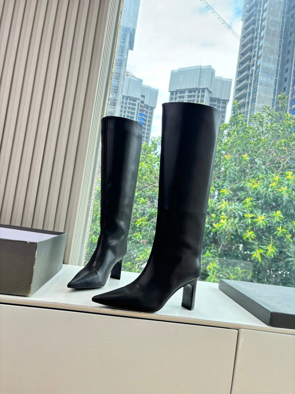 BALENCIAGA 25S HIGH BOOT IN BLACK EMBOSSED COW LEATHER