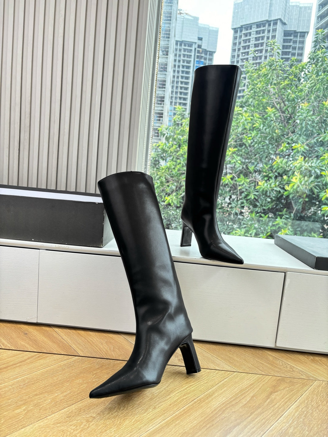 BALENCIAGA 25S HIGH BOOT IN BLACK EMBOSSED COW LEATHER