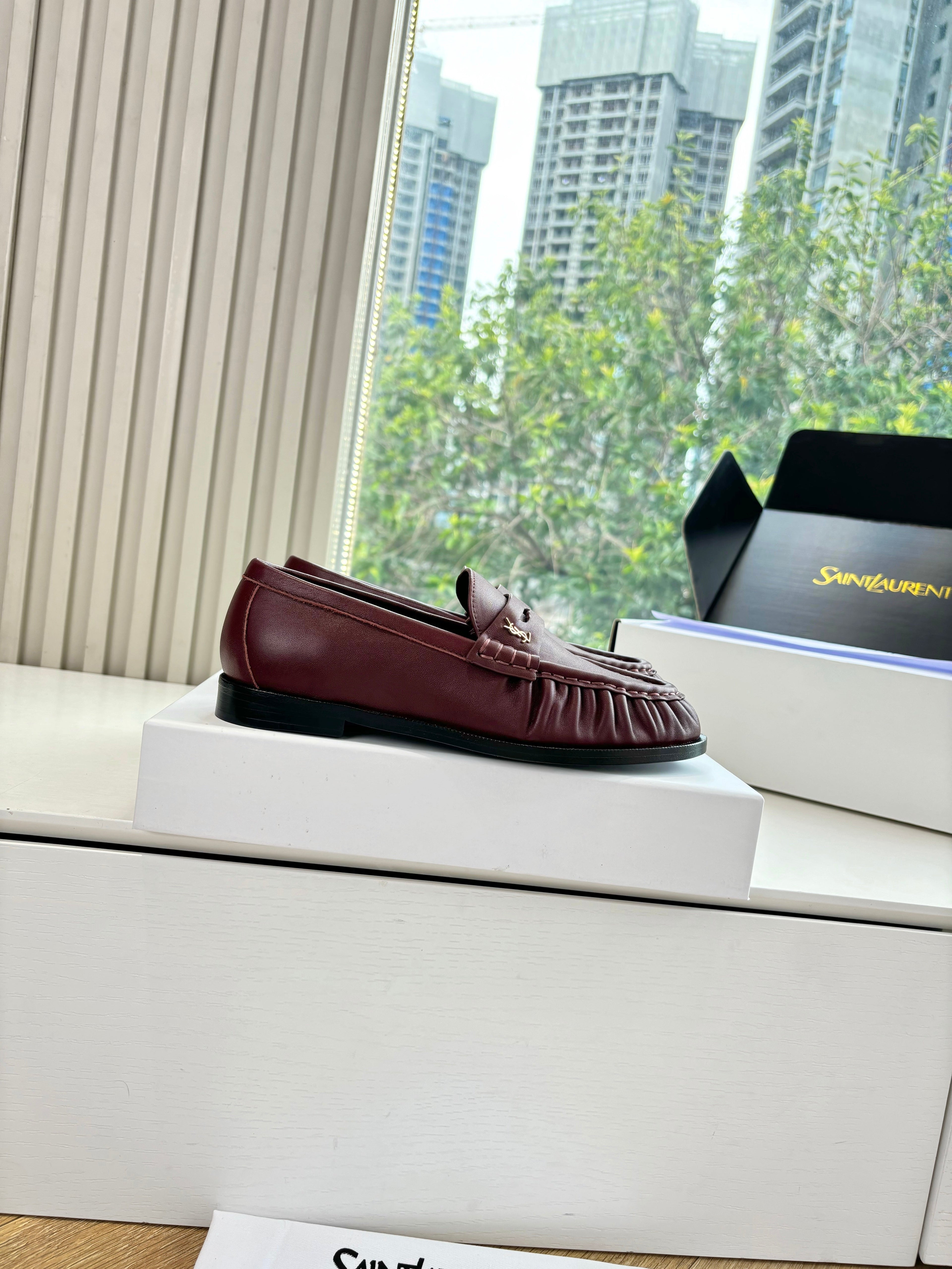YSL 25S LOAFERS IN DARK RED LAMBSKIN
