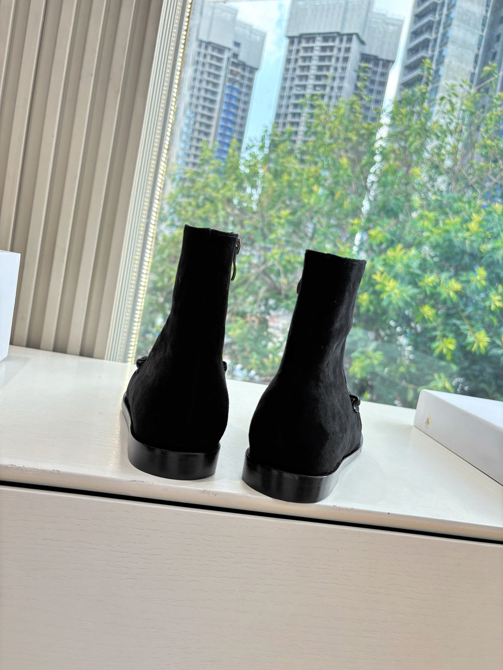 YSL 25S ANKLE FLAT BOOTS IN BLACK SUEDE WITH SIDE ZIPPER