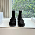 YSL 25S ANKLE FLAT BOOTS IN BLACK SUEDE WITH SIDE ZIPPER