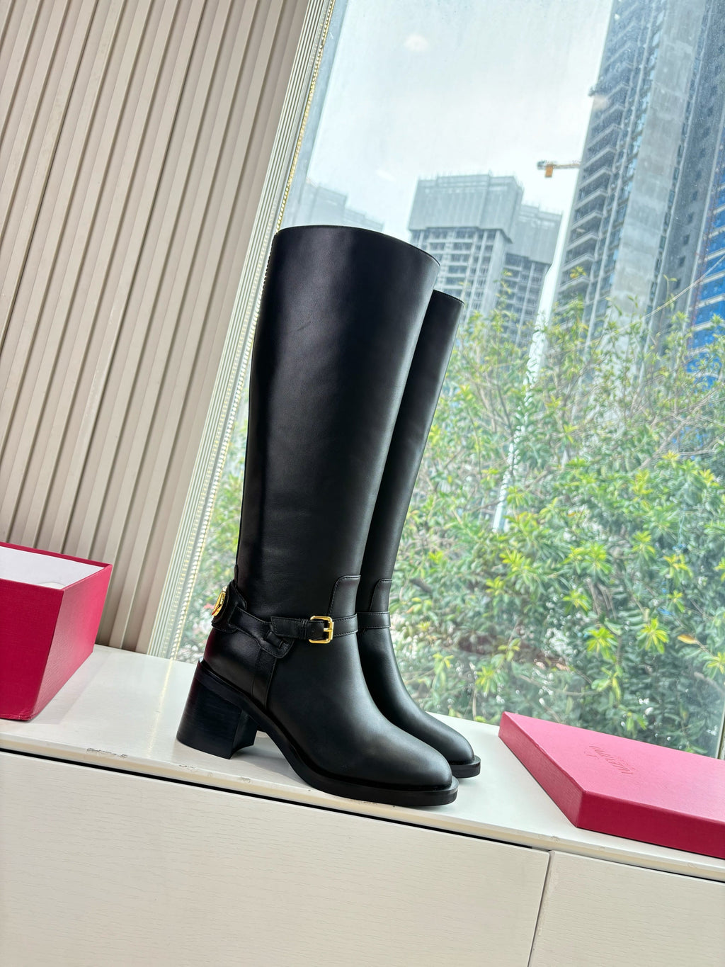 VALENTINO 25S HIGH-CUT SIGNATURE LOGO BOOTS 60 MM IN BLACK CALFSKIN WITH GOLD HARDWARE