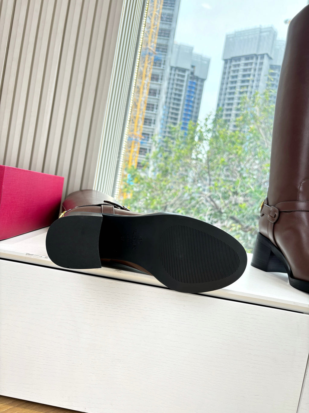 VALENTINO 25S HIGH-CUT SIGNATURE LOGO BOOTS 60 MM IN BROWN CALFSKIN WITH GOLD HARDWARE