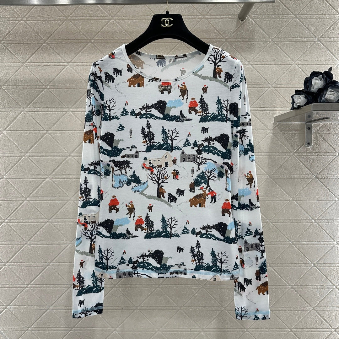 CHANEL 25S PRINTED ROUND-NECK T-SHIRT 605