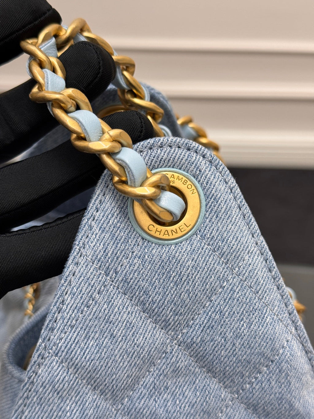CHANEL 25S HOBO BAG 30 IN BLUE DENIM WITH GOLD HARDWARE