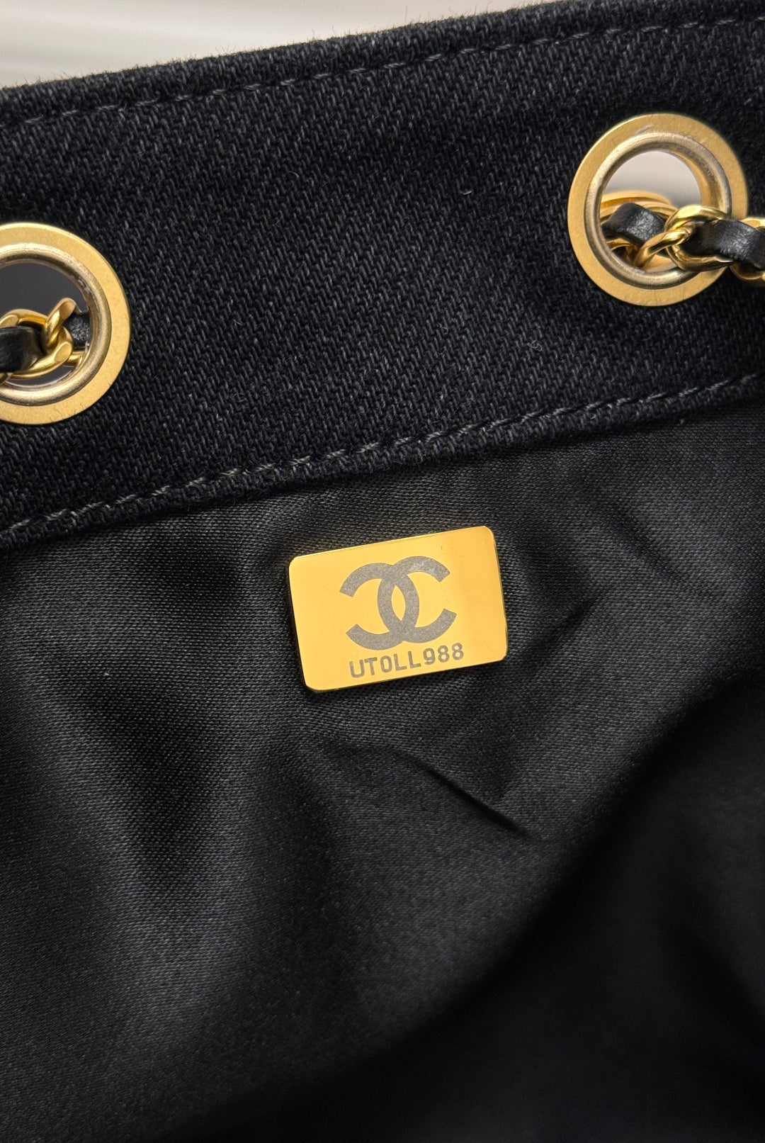 CHANEL 25S HOBO BAG 30 IN BLACK-GRAY DENIM WITH GOLD HARDWARE