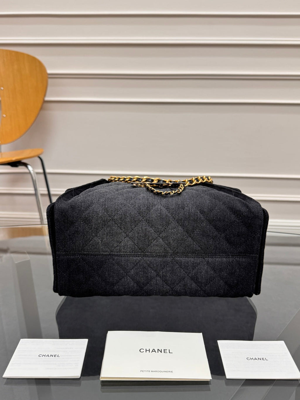 CHANEL 25S HOBO BAG 30 IN BLACK-GRAY DENIM WITH GOLD HARDWARE