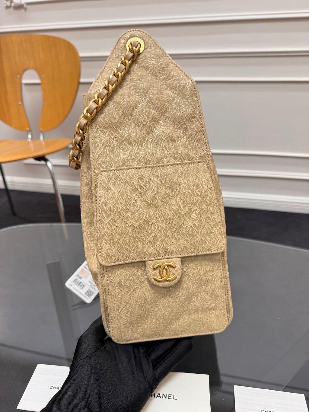 CHANEL 25S HOBO BAG 40 IN GOLDEN BEIGE CAVIAR WITH GOLD HARDWARE