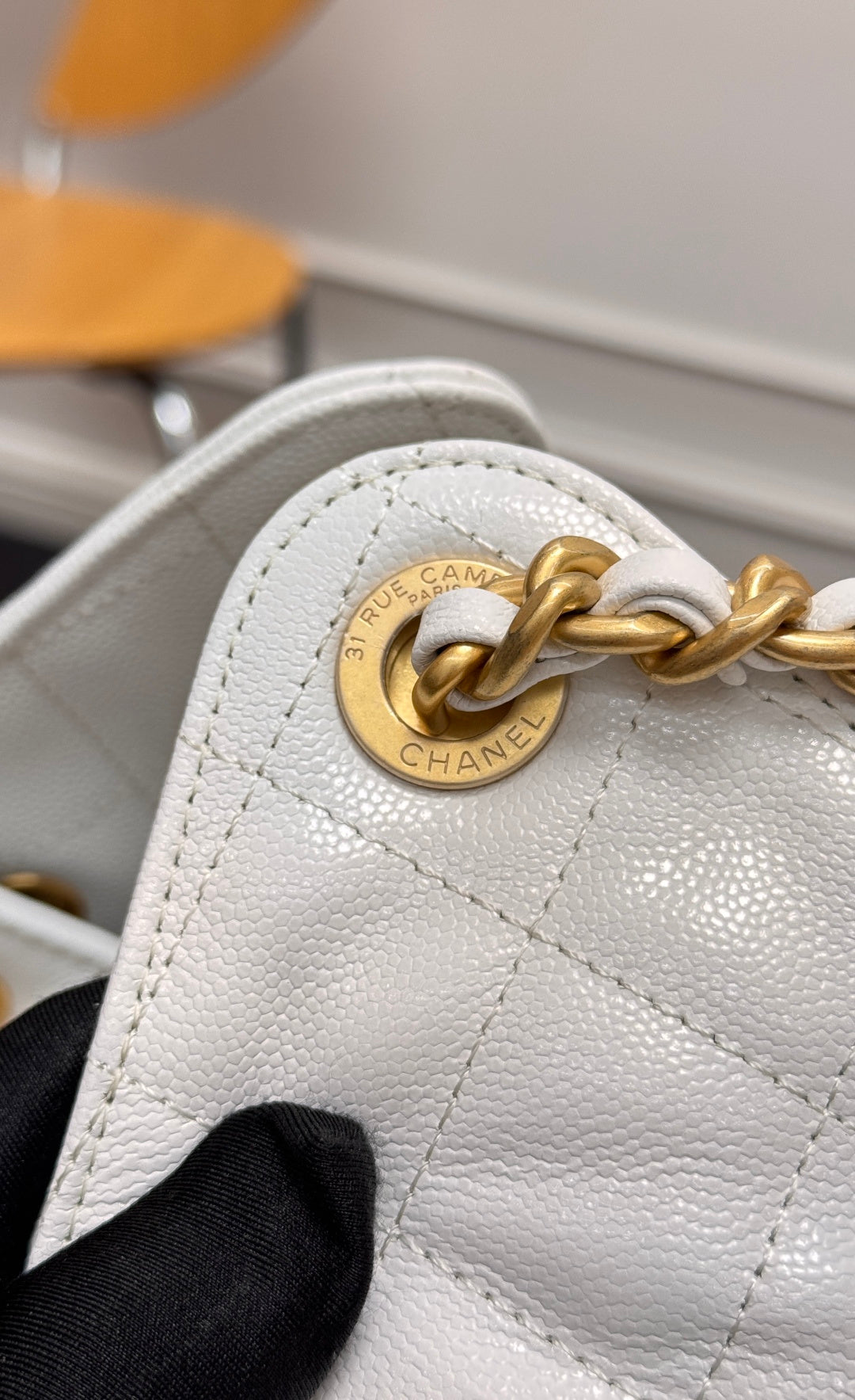 CHANEL 25S HOBO BAG 40 IN WHITE CAVIAR WITH GOLD HARDWARE