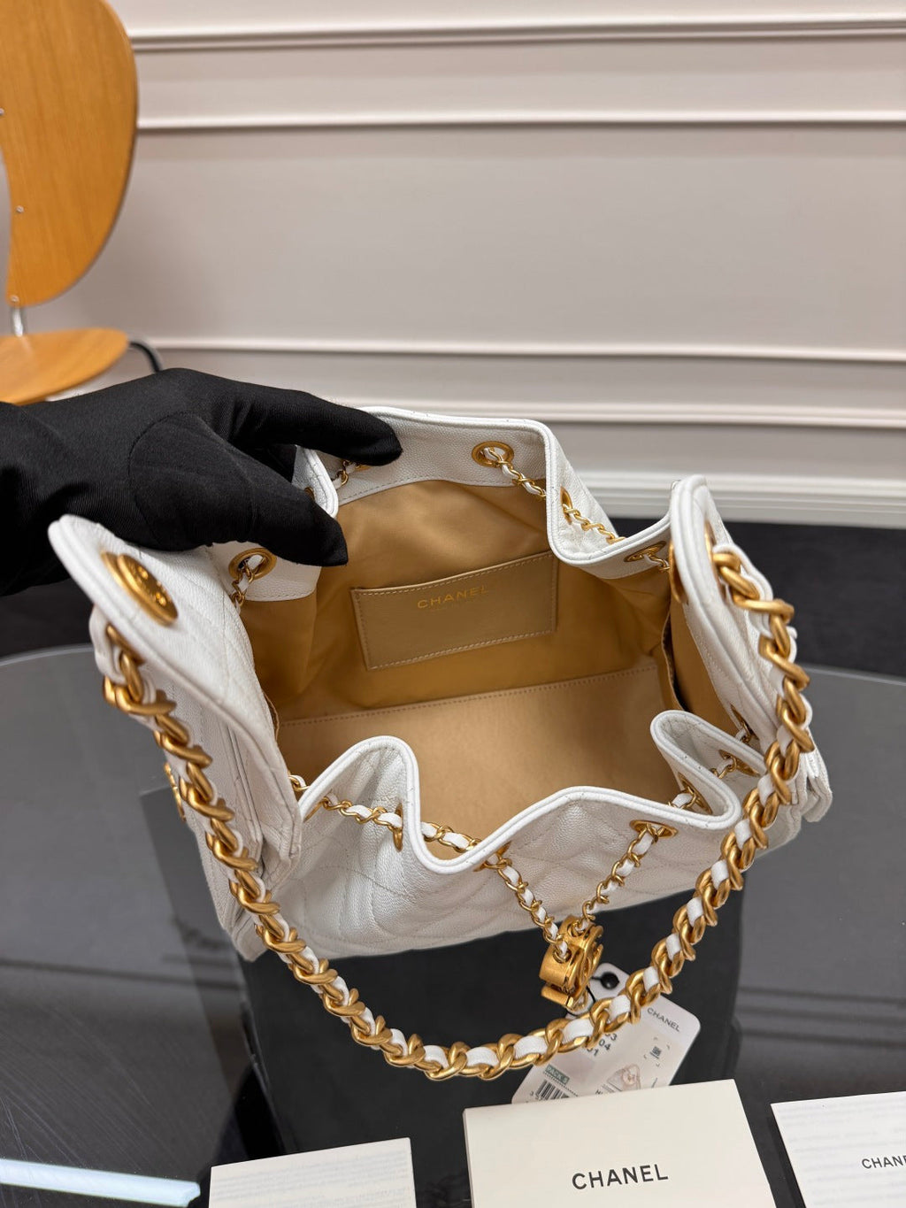 CHANEL 25S HOBO BAG 30 IN WHITE CAVIAR WITH GOLD HARDWARE