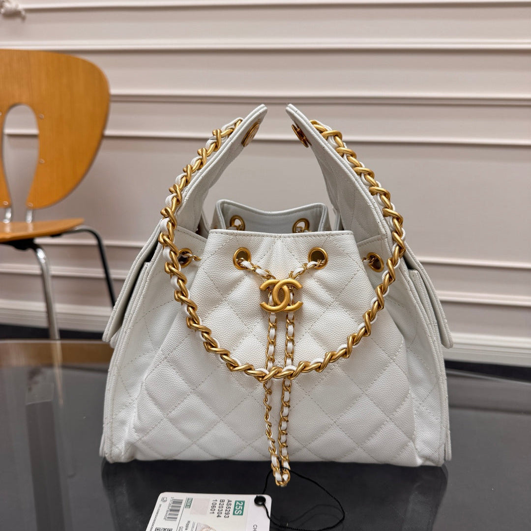 CHANEL 25S HOBO BAG 30 IN WHITE CAVIAR WITH GOLD HARDWARE