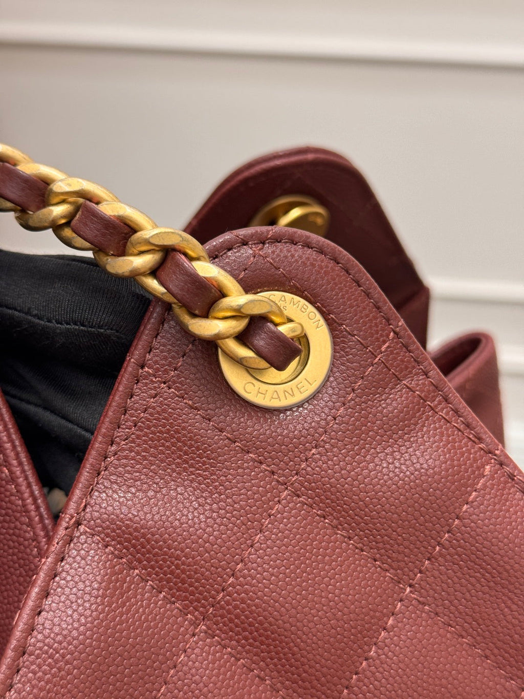 CHANEL 25S HOBO BAG 40 IN DARK RED CAVIAR WITH GOLD HARDWARE