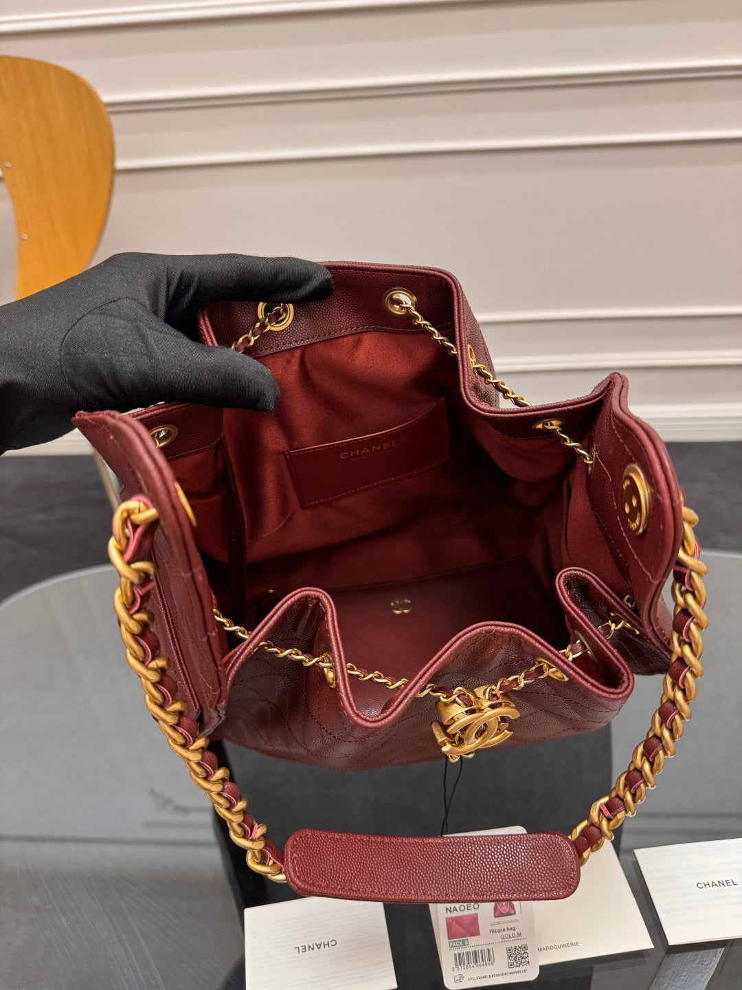 CHANEL 25S HOBO BAG 40 IN DARK RED CAVIAR WITH GOLD HARDWARE
