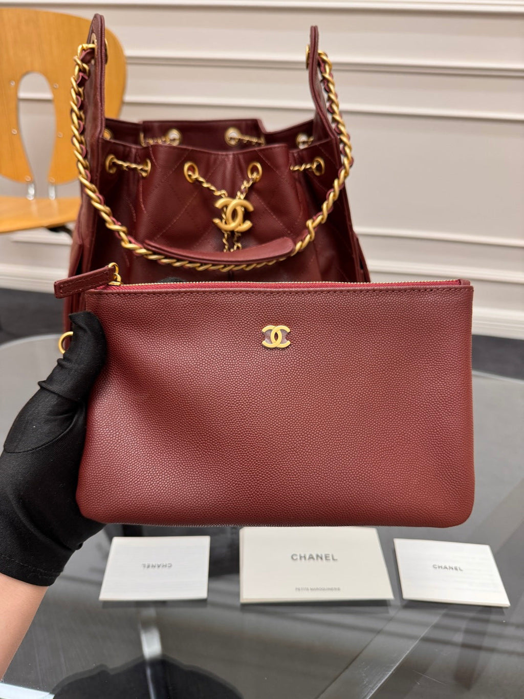 CHANEL 25S HOBO BAG 40 IN DARK RED CAVIAR WITH GOLD HARDWARE