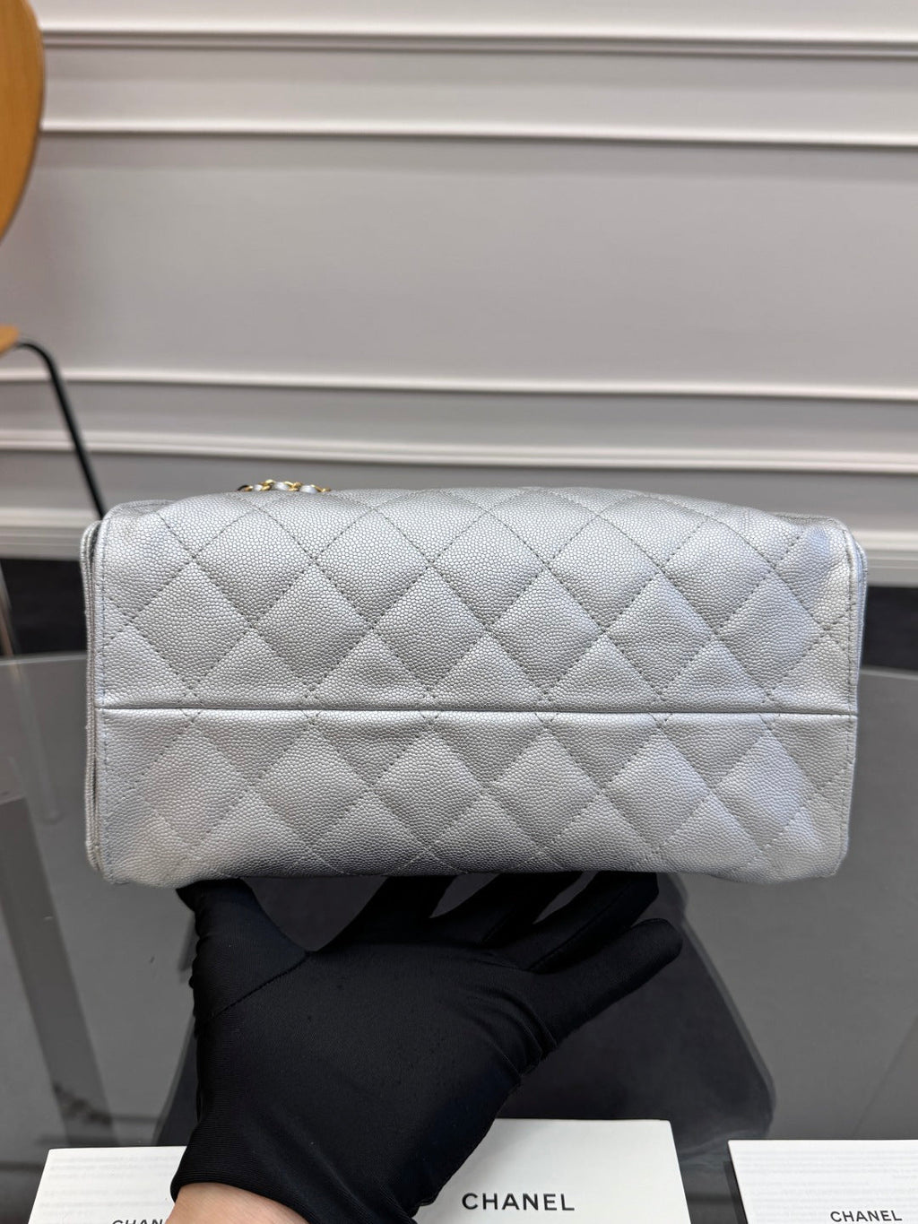 CHANEL 25S HOBO BAG 30 IN SILVER CAVIAR WITH GOLD HARDWARE