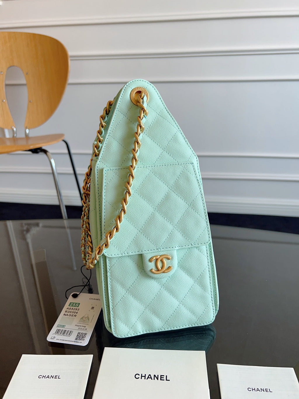 CHANEL 25S HOBO BAG 30 IN SEAFOAM GREEN CAVIAR WITH GOLD HARDWARE