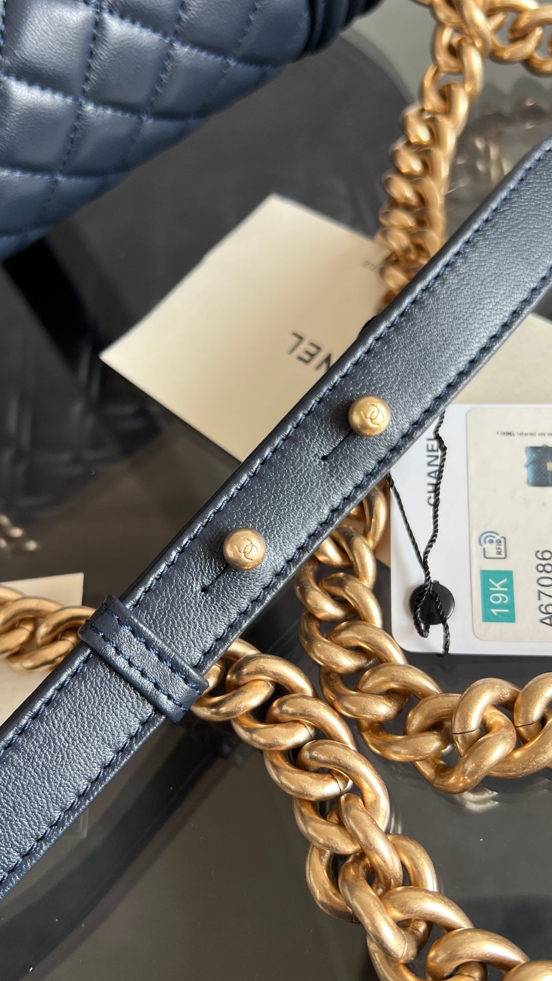 CHANEL 25S BOY BAG 25 IN DARK NAVY BLUE LAMBSKIN