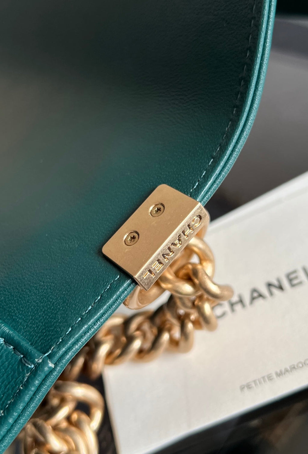 CHANEL 25S BOY BAG 25 IN DARK GREEN LAMBSKIN