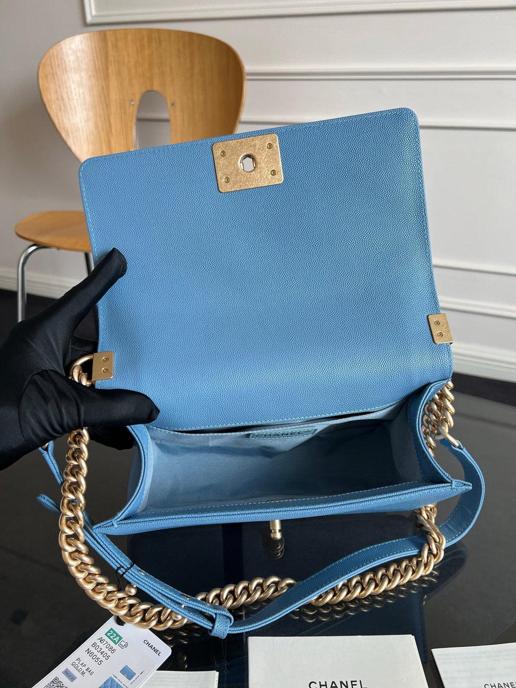 CHANEL 25S BOY BAG 25 IN BLUE CAVIAR
