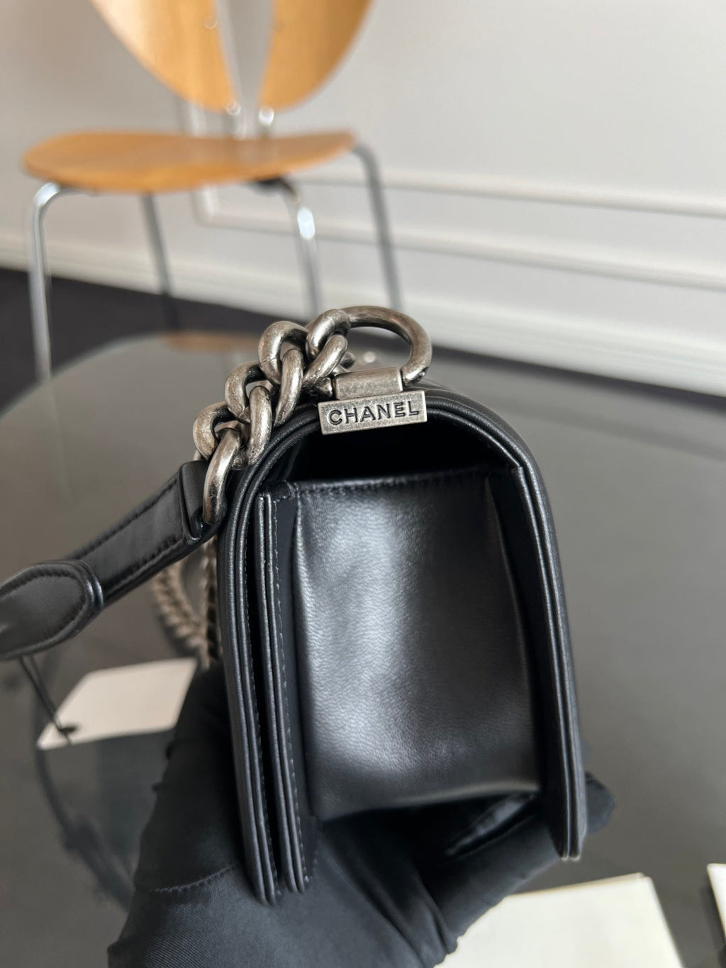 CHANEL 25S BOY BAG 20 IN BLACK LAMBSKIN