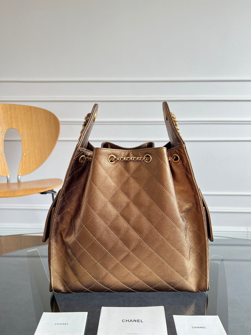 CHANEL 25S HOBO BAG 40 IN METALLIC BROWN CAVIAR WITH GOLD HARDWARE
