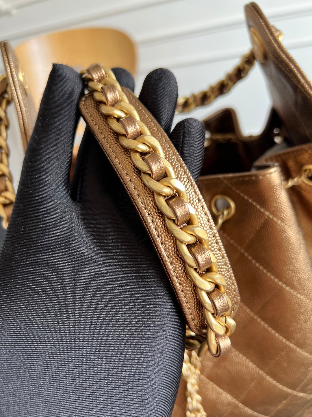 CHANEL 25S HOBO BAG 40 IN METALLIC BROWN CAVIAR WITH GOLD HARDWARE