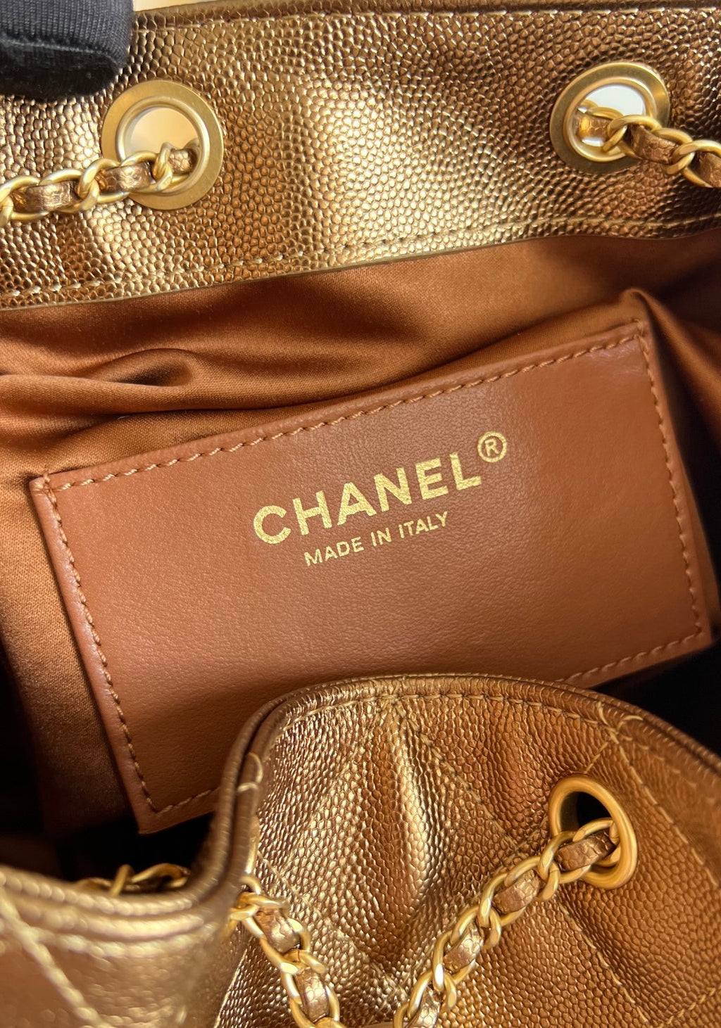 CHANEL 25S HOBO BAG 40 IN METALLIC BROWN CAVIAR WITH GOLD HARDWARE