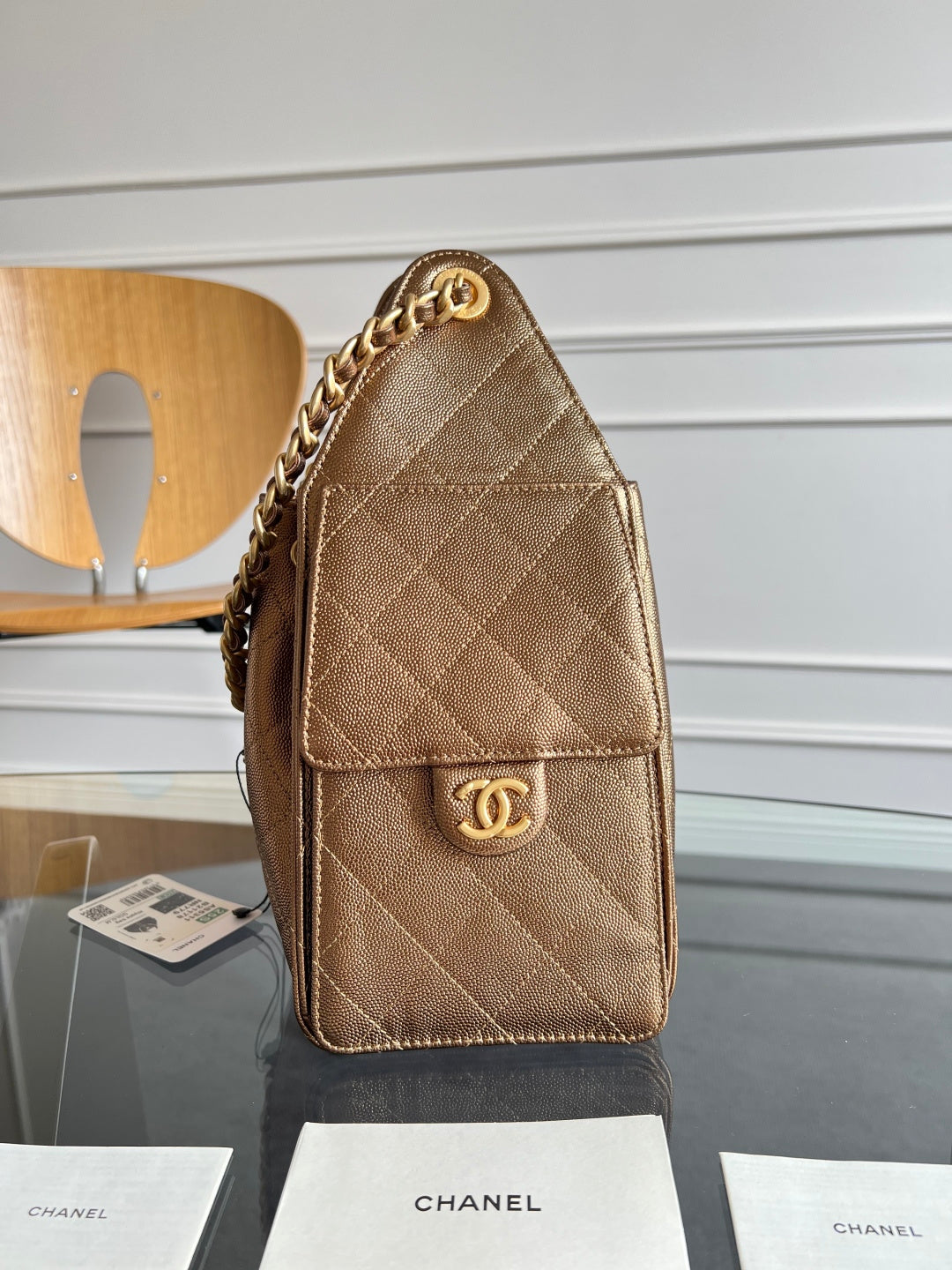 CHANEL 25S HOBO BAG 30 IN METALLIC BROWN CAVIAR WITH GOLD HARDWARE