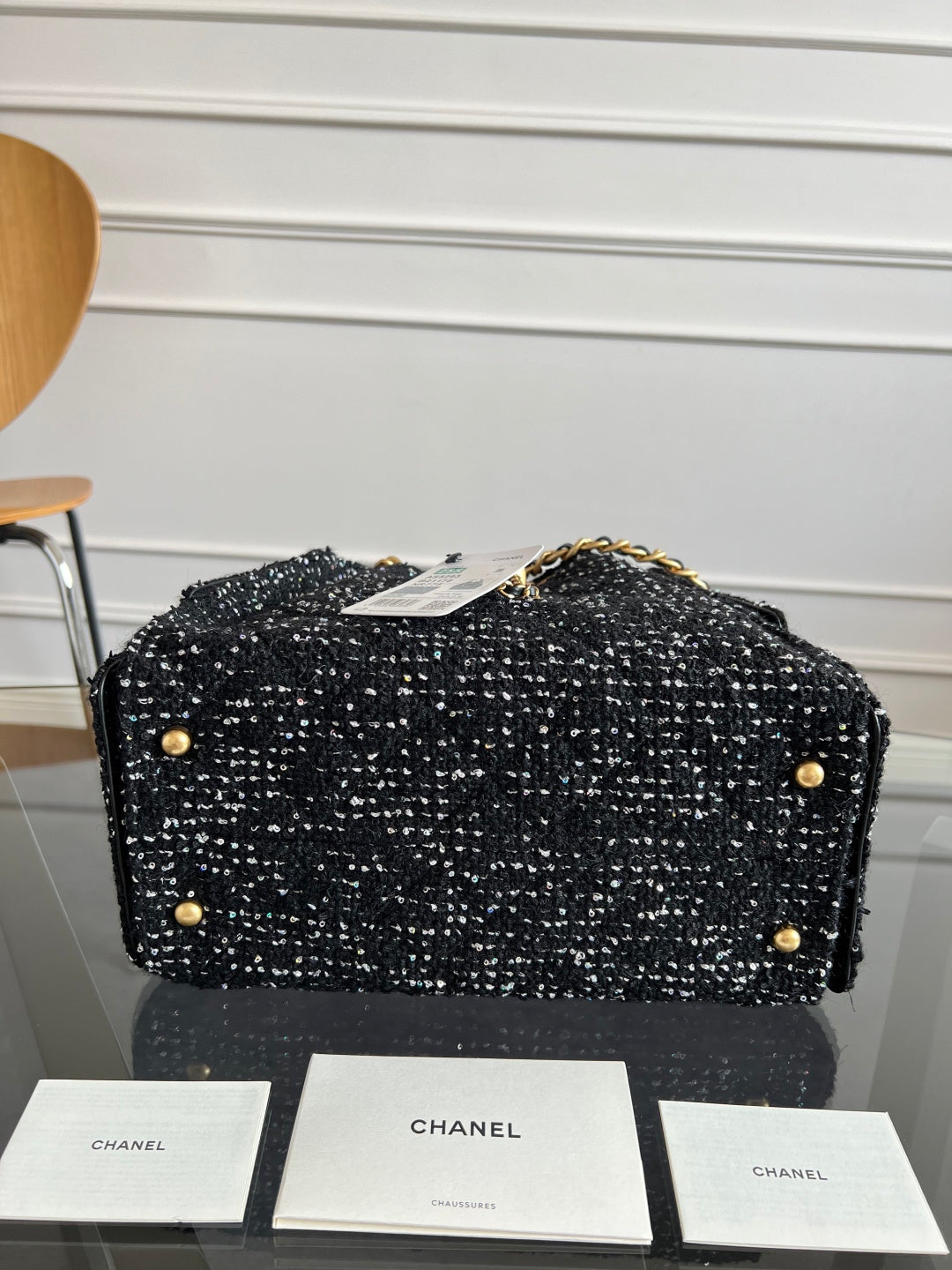 CHANEL 25S HOBO BAG 30 IN BLACK TWEED WITH GOLD HARDWARE