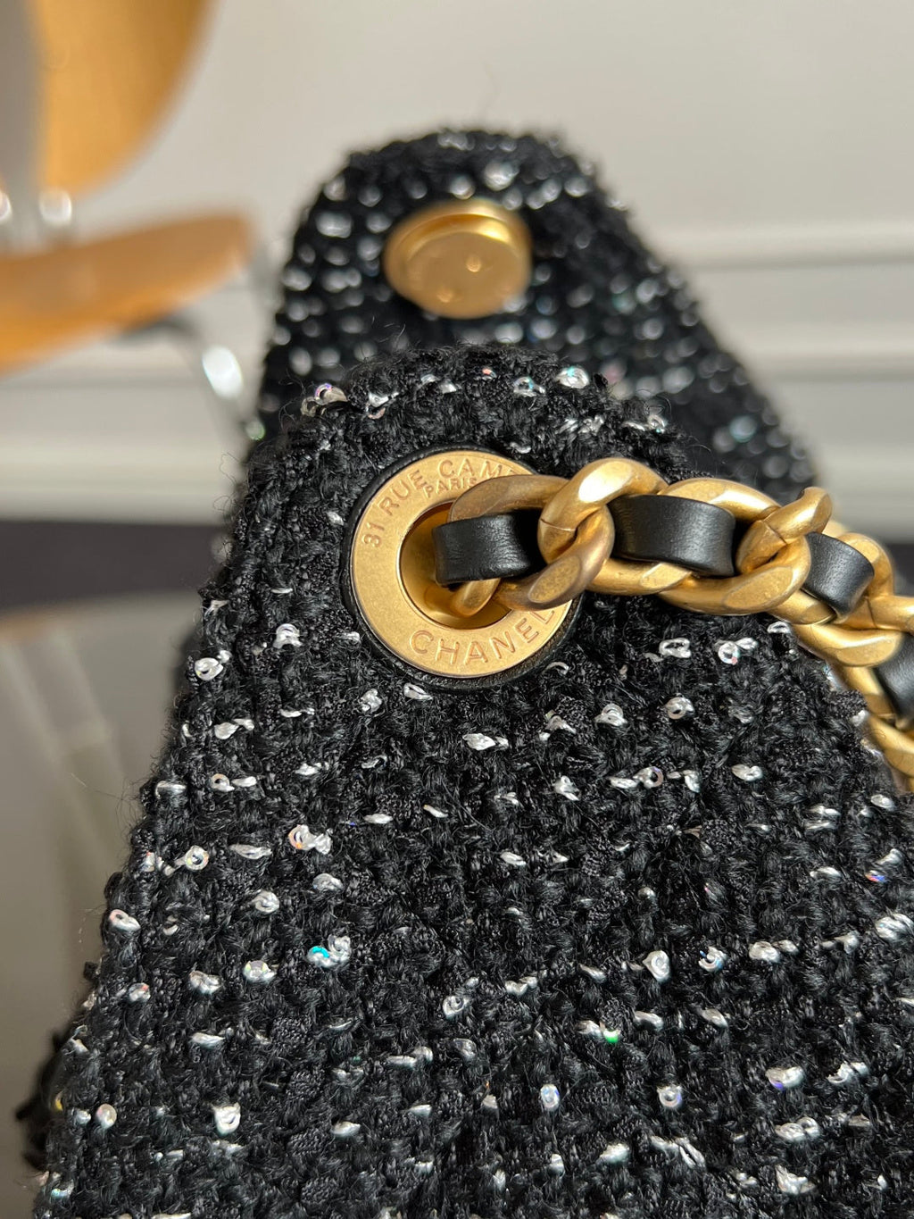 CHANEL 25S HOBO BAG 30 IN BLACK TWEED WITH GOLD HARDWARE