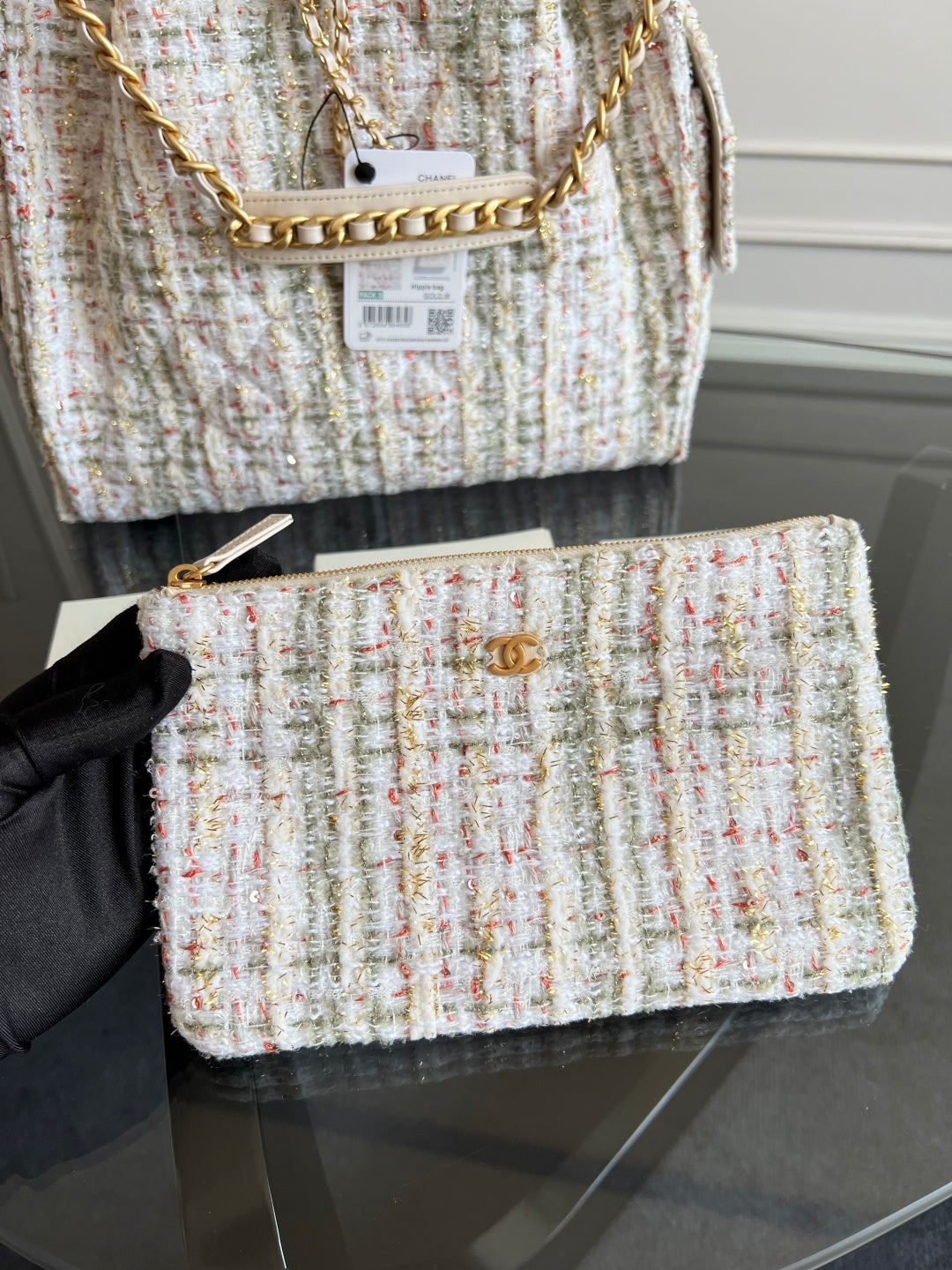 CHANEL 25S HOBO BAG 40 IN MULTICOLOR TWEED WITH GOLD HARDWARE