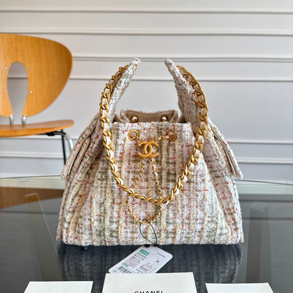 CHANEL 25S HOBO BAG 30 IN MULTICOLOR TWEED WITH GOLD HARDWARE