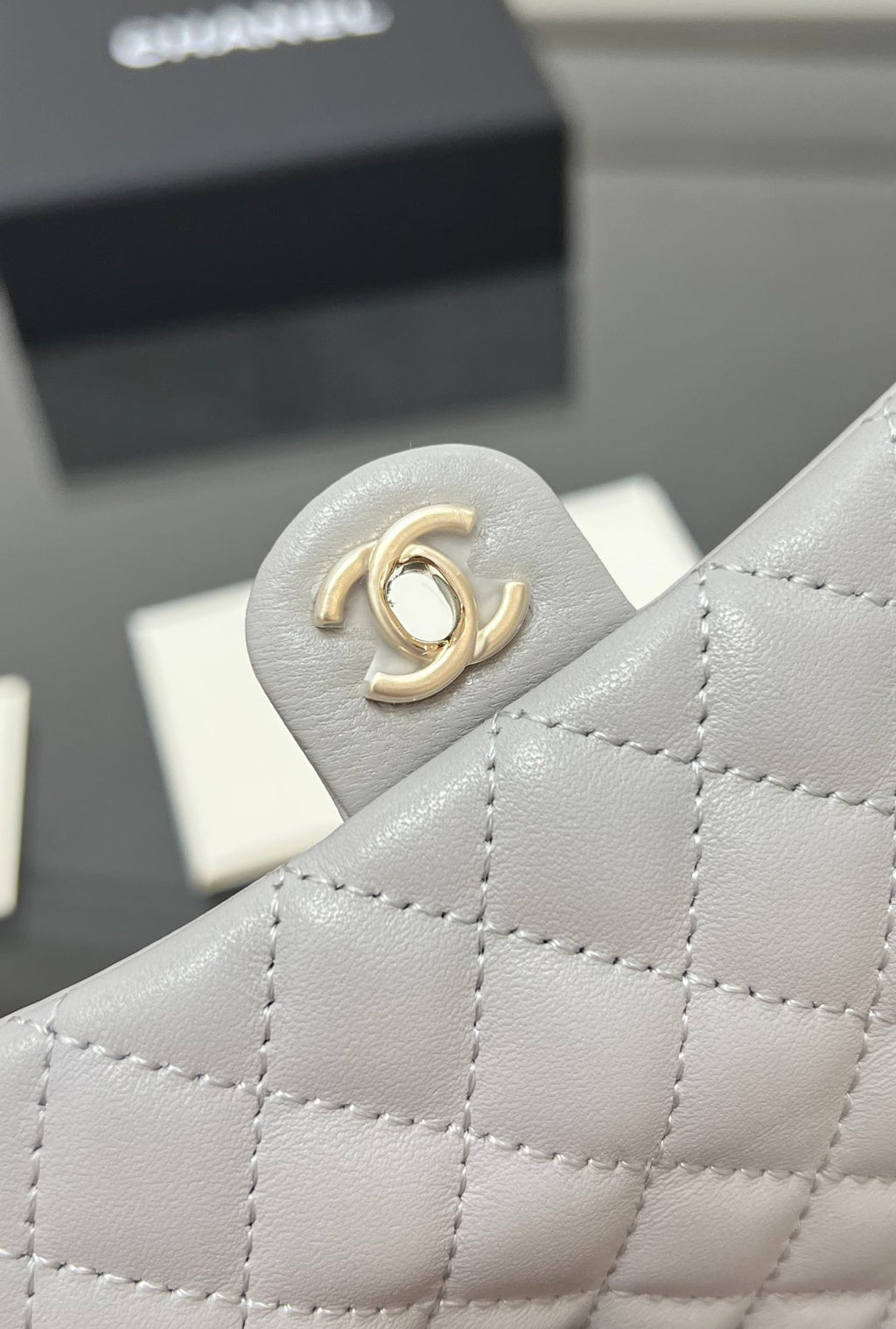 CHANEL 25S FLAP CHARM BAG 13 IN GREY LAMBSKIN