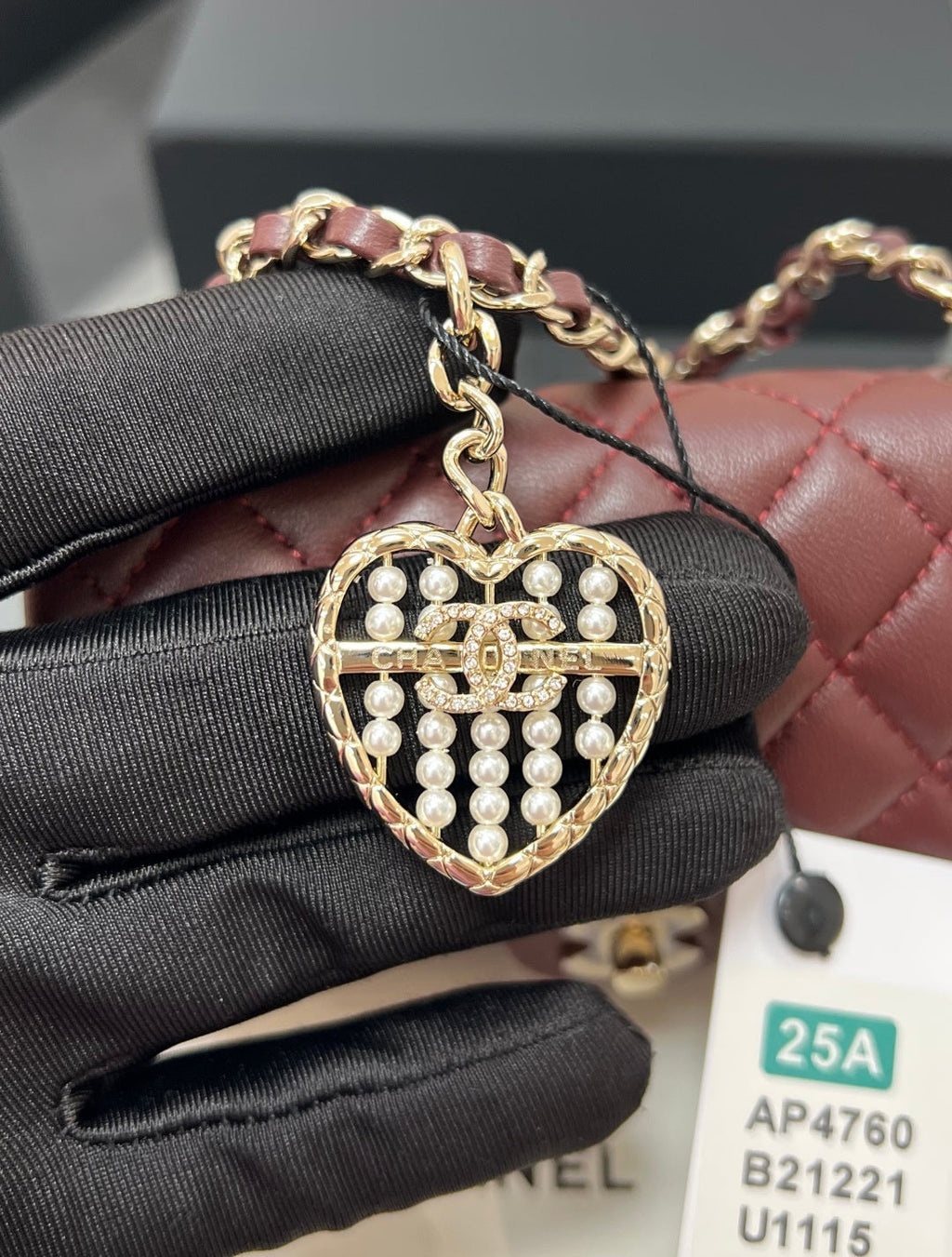 CHANEL 25S FLAP CHARM BAG 13 IN DARK RED LAMBSKIN