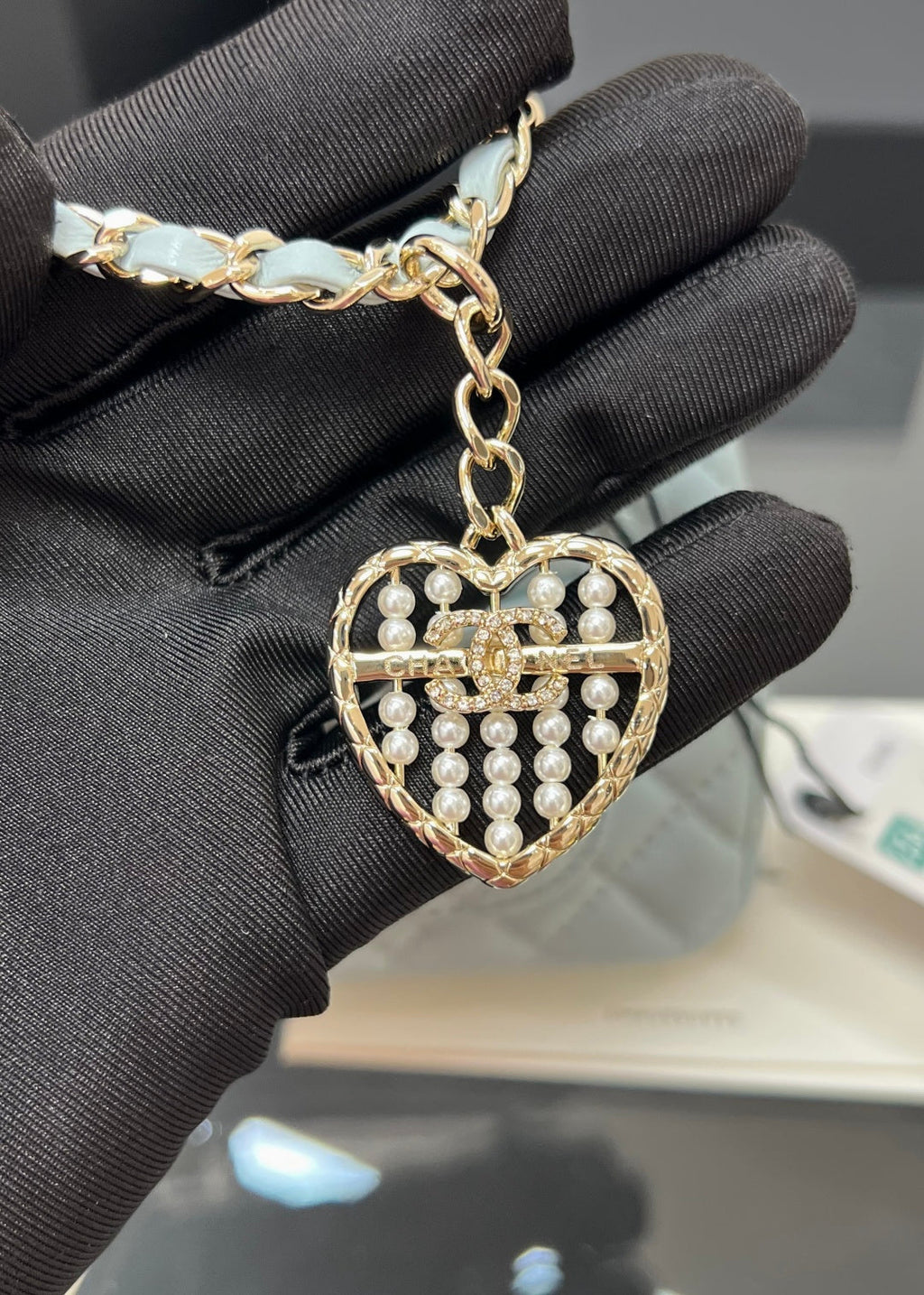 CHANEL 25S FLAP CHARM BAG 13 IN LIGHT BLUE LAMBSKIN