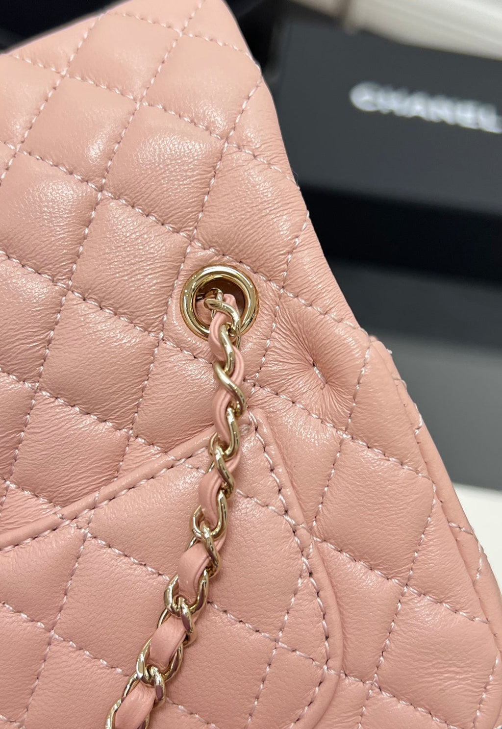 CHANEL 25S FLAP CHARM BAG 13 IN PEACH PINK LAMBSKIN