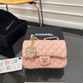 CHANEL 25S FLAP CHARM BAG 13 IN PEACH PINK LAMBSKIN