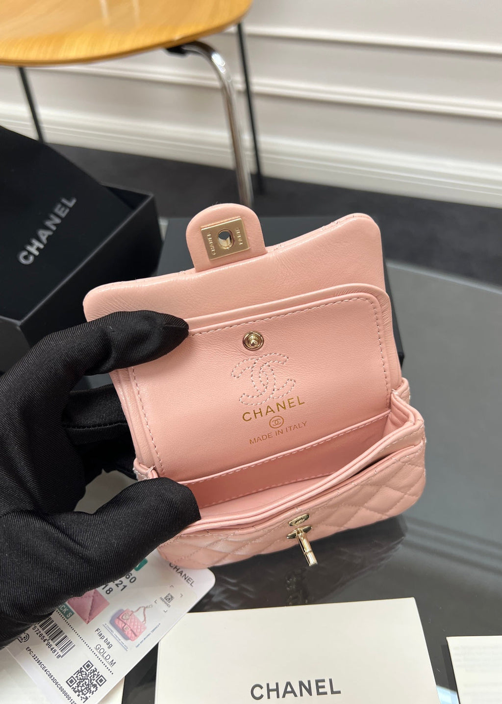 CHANEL 25S FLAP CHARM BAG 13 IN PEACH PINK LAMBSKIN