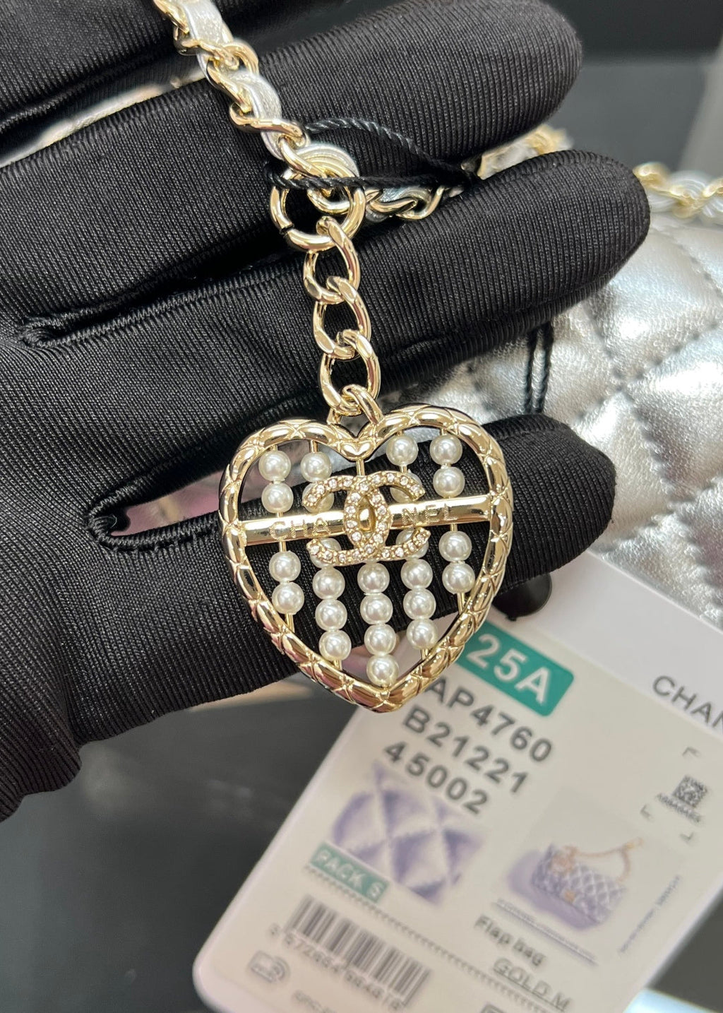 CHANEL 25S FLAP CHARM BAG 13 IN SILVER METALLIC LAMBSKIN