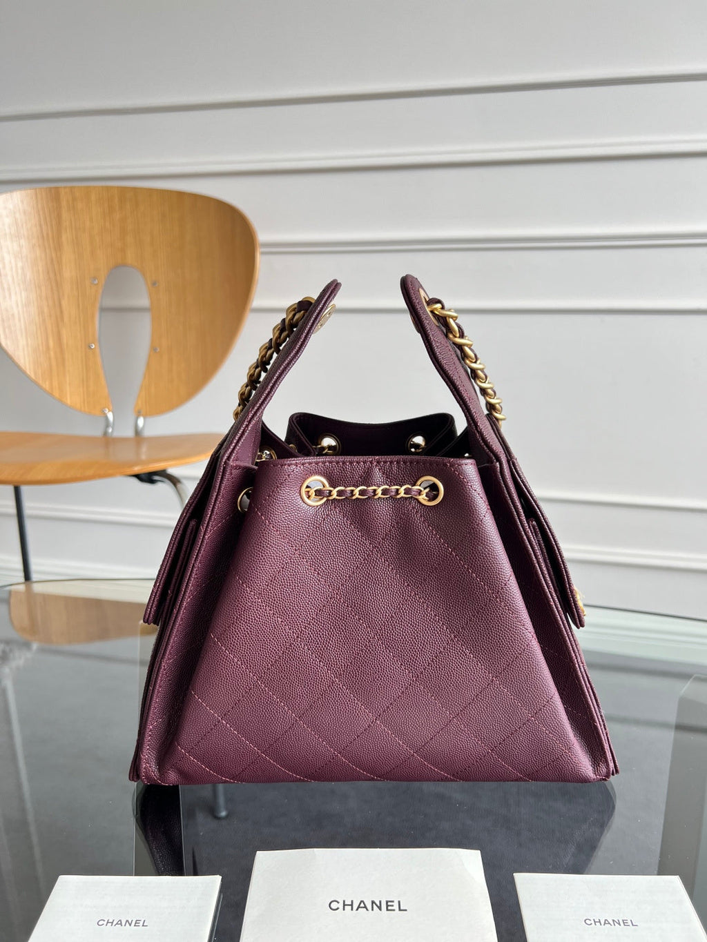 CHANEL 25S HOBO BAG 30 IN DARK RED CAVIAR