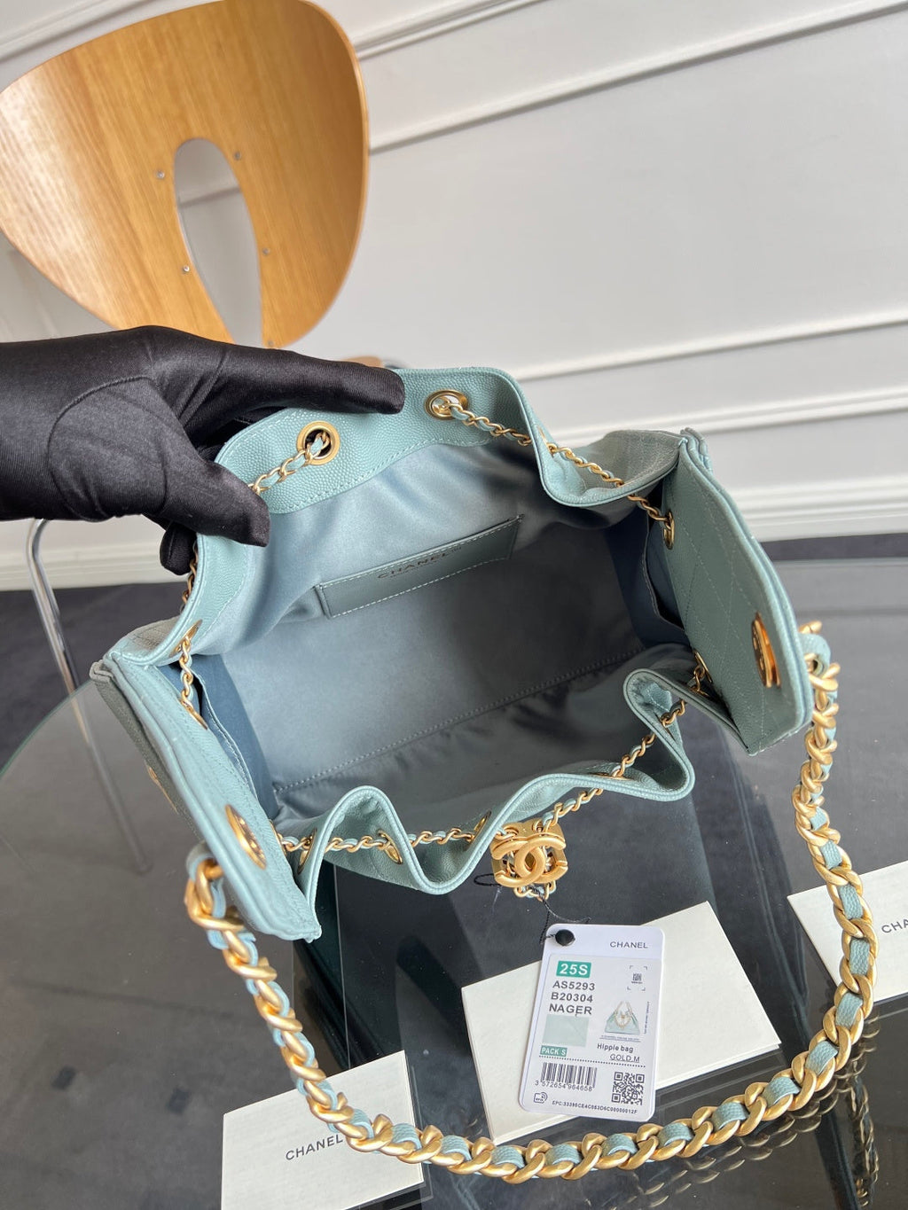 CHANEL 25S HOBO BAG 30 IN SOFT TEAL BLUE CAVIAR WITH GOLD HARDWARE
