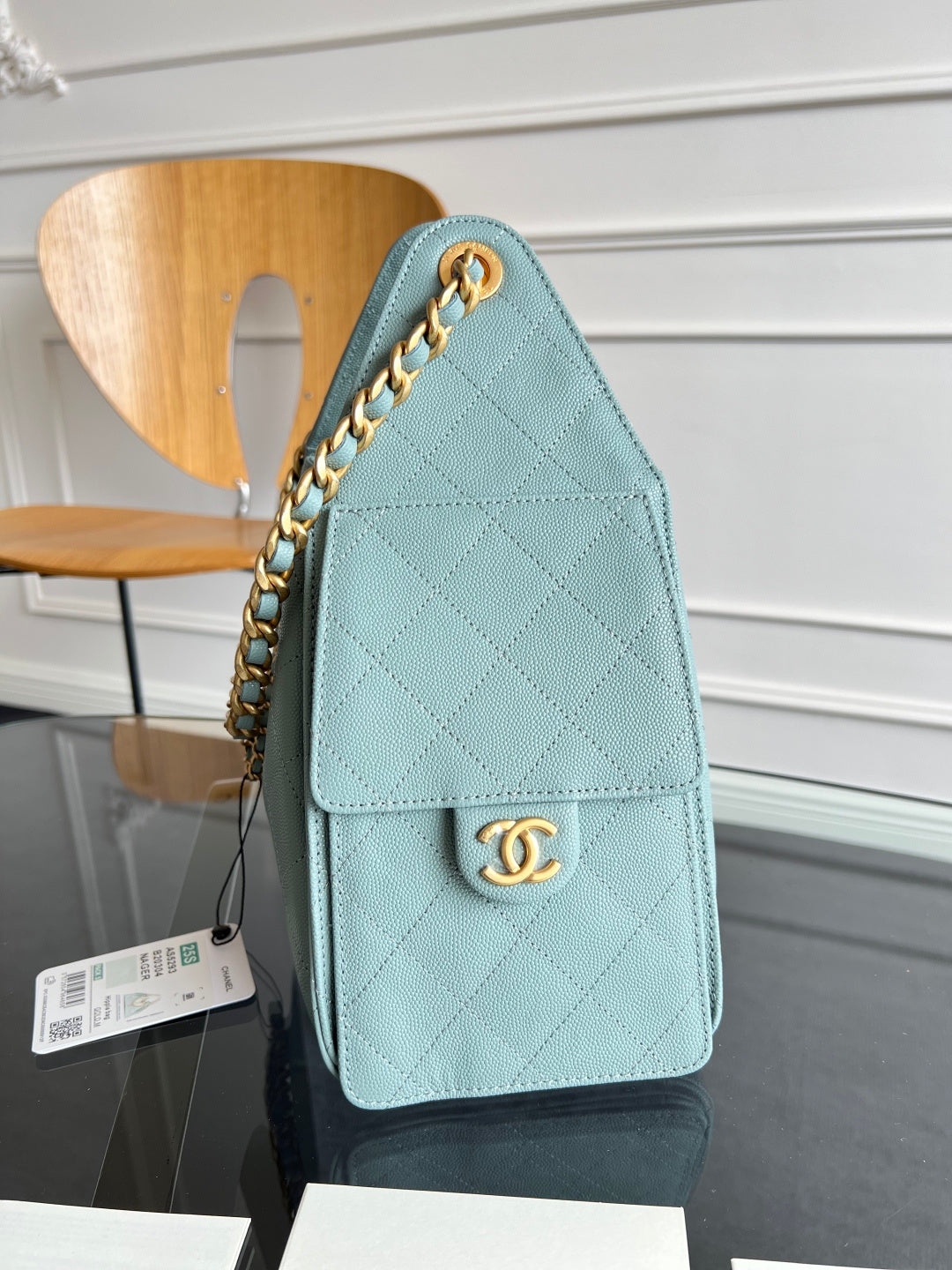 CHANEL 25S HOBO BAG 30 IN SOFT TEAL BLUE CAVIAR WITH GOLD HARDWARE