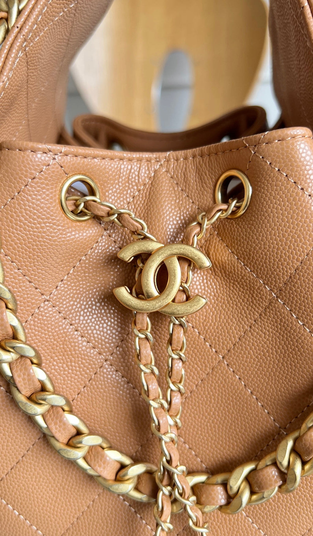 CHANEL 25S HOBO BAG 40 IN CARAMEL BROWN CAVIAR WITH GOLD HARDWARE