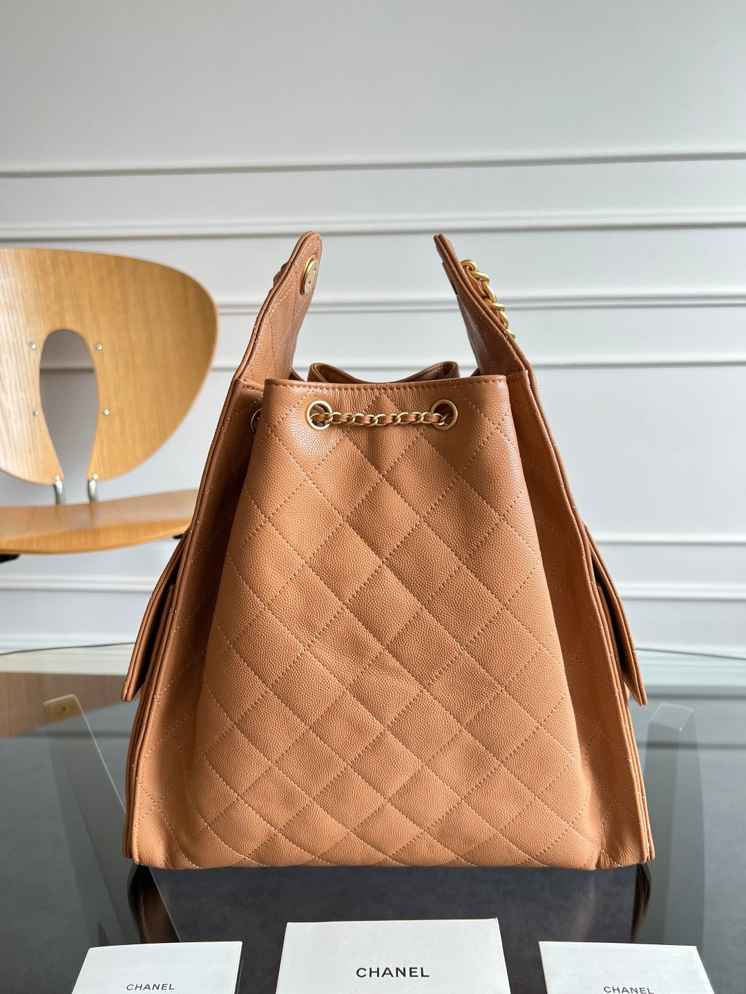 CHANEL 25S HOBO BAG 40 IN CARAMEL BROWN CAVIAR WITH GOLD HARDWARE