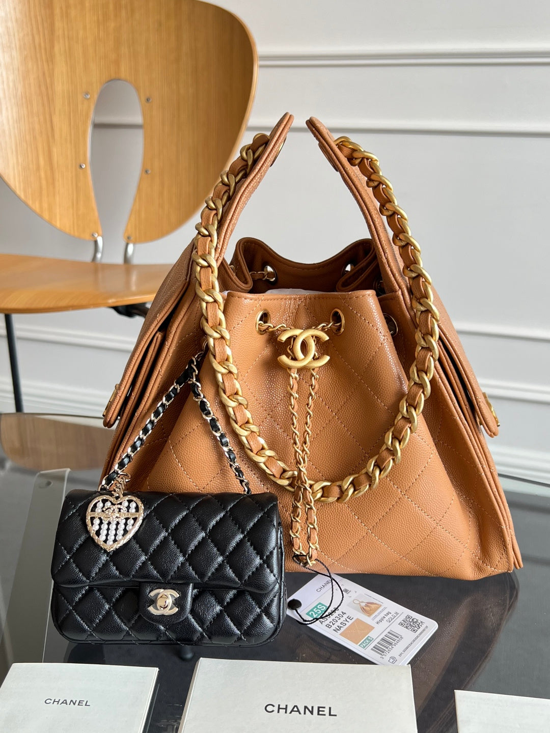 CHANEL 25S HOBO BAG 30 IN CARAMEL BROWN CAVIAR WITH GOLD HARDWARE