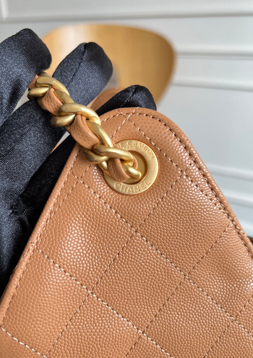 CHANEL 25S HOBO BAG 30 IN CARAMEL BROWN CAVIAR WITH GOLD HARDWARE