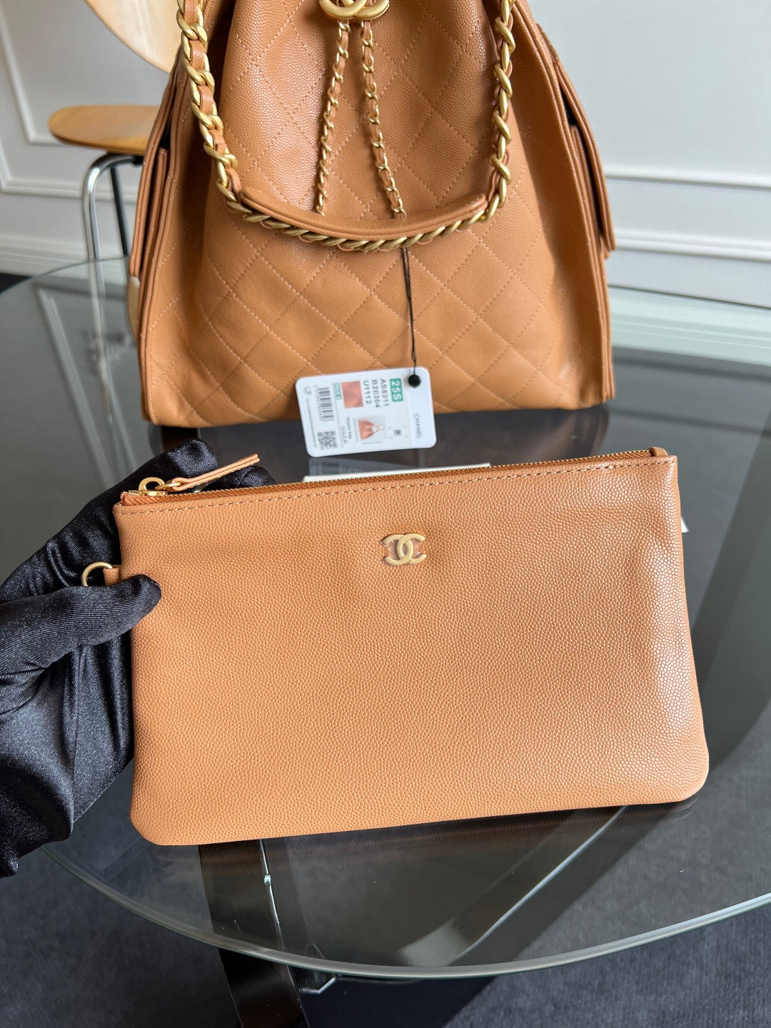 CHANEL 25S HOBO BAG 40 IN CARAMEL BROWN CAVIAR WITH GOLD HARDWARE