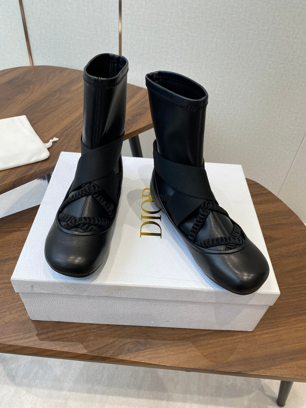 DIOR 25S STRETCH BALLET BOOTS IN BLACK FULL CALFSKIN
