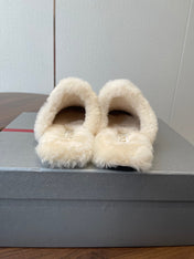 PRADA 25S CLOGS IN LIGHT BROWN SUEDE FUR-LINED